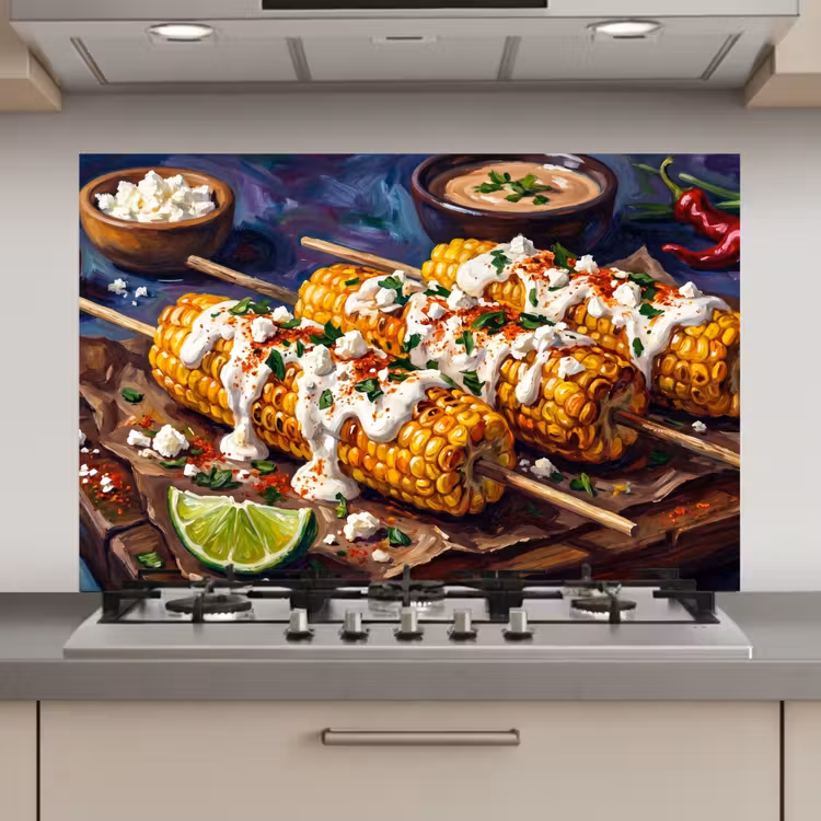 Spatscherm keuken - Eten - Maïs - Saus - Geschilderd - Geel — 1