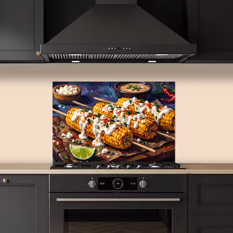 Spatscherm keuken - Eten - Maïs - Saus - Geschilderd - Geel — 2