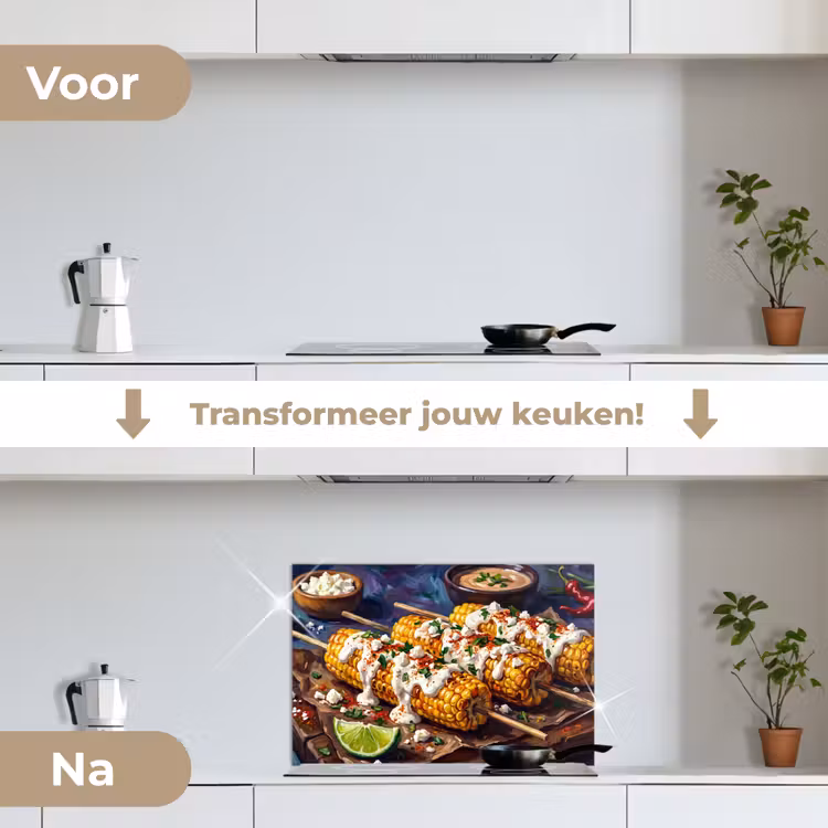Spatscherm keuken - Eten - Maïs - Saus - Geschilderd - Geel — 3