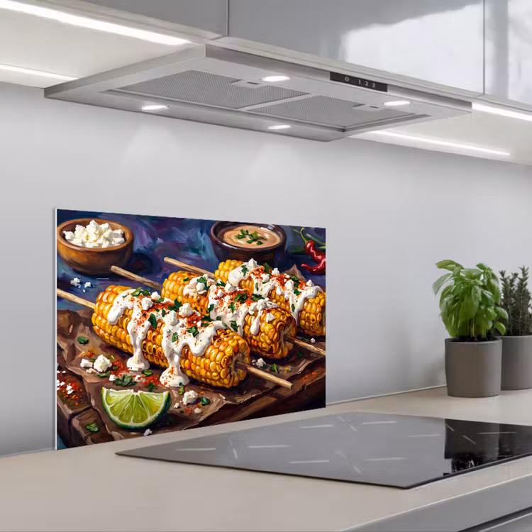 Spatscherm keuken - Eten - Maïs - Saus - Geschilderd - Geel — 5