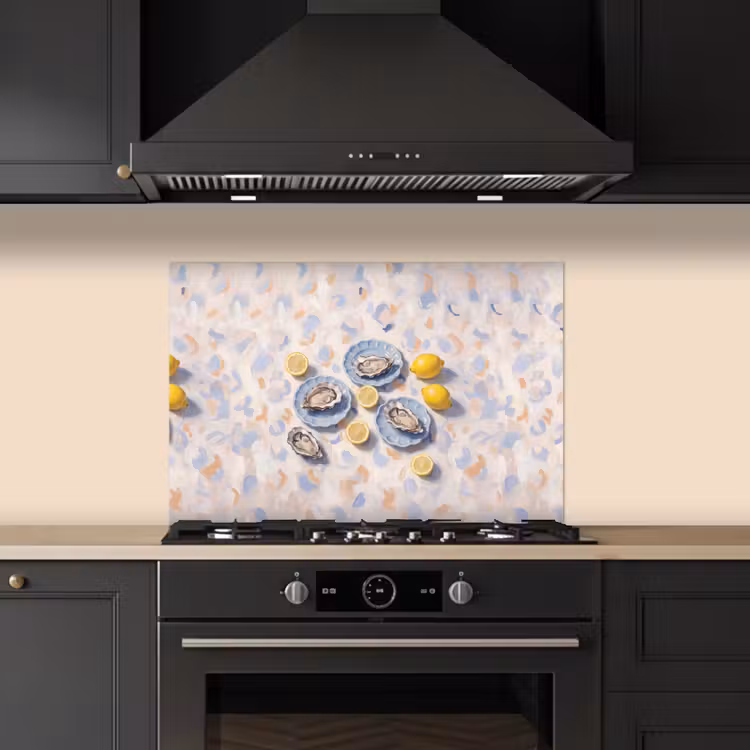 Spatscherm keuken - Eten - Oesters - Citroenen - Modern - Geel — 2