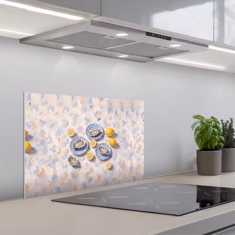 Spatscherm keuken - Eten - Oesters - Citroenen - Modern - Geel — 5