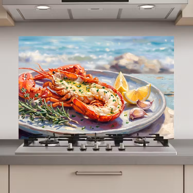 Spatscherm keuken - Eten - Zee - Kust - Modern - Blauw — 1