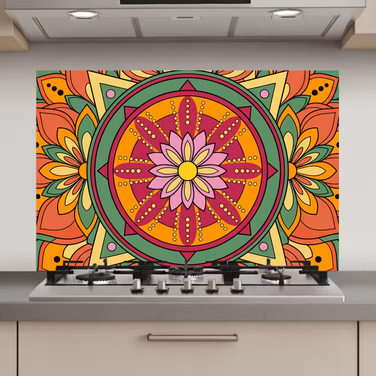 Spatscherm keuken - Mandala - Bloemen - Abstract - Kleurrijk — 1