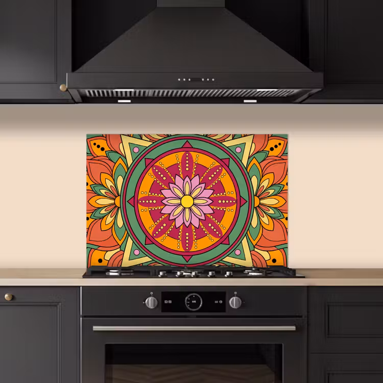 Spatscherm keuken - Mandala - Bloemen - Abstract - Kleurrijk — 2
