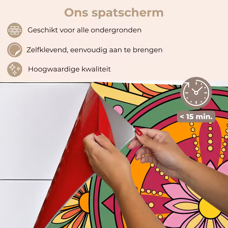 Spatscherm keuken - Mandala - Bloemen - Abstract - Kleurrijk — 4