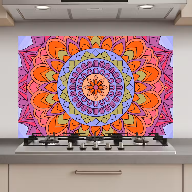 Spatscherm keuken - Mandala - Cirkel - Abstract - Kleurrijk - Patroon — 1