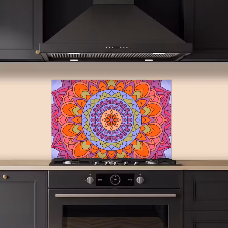 Spatscherm keuken - Mandala - Cirkel - Abstract - Kleurrijk - Patroon — 2