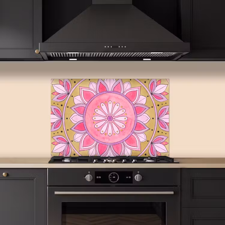 Spatscherm keuken - Mandala - Patroon - Kunst - Aquarel - Roze — 2