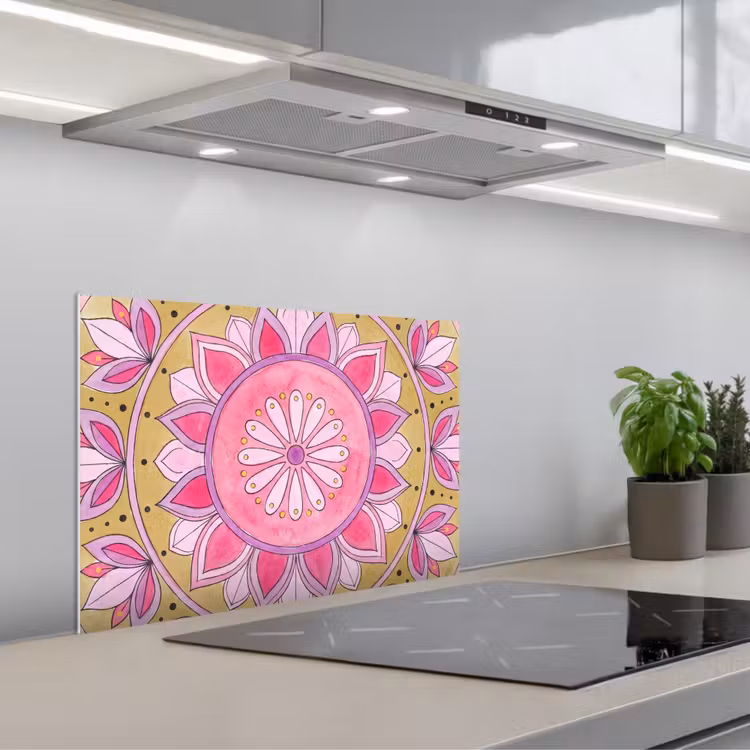 Spatscherm keuken - Mandala - Patroon - Kunst - Aquarel - Roze — 5