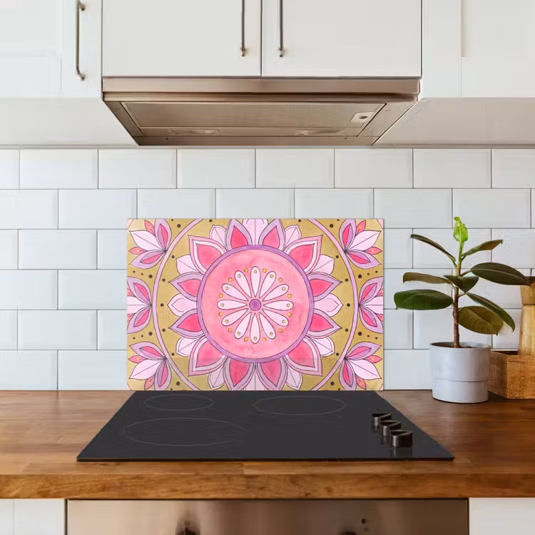 Spatscherm keuken - Mandala - Patroon - Kunst - Aquarel - Roze — 6