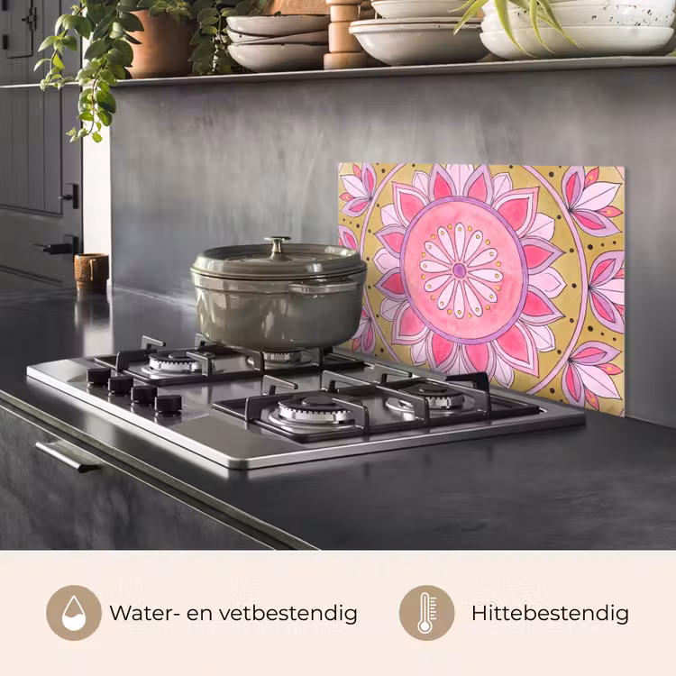 Spatscherm keuken - Mandala - Patroon - Kunst - Aquarel - Roze — 7