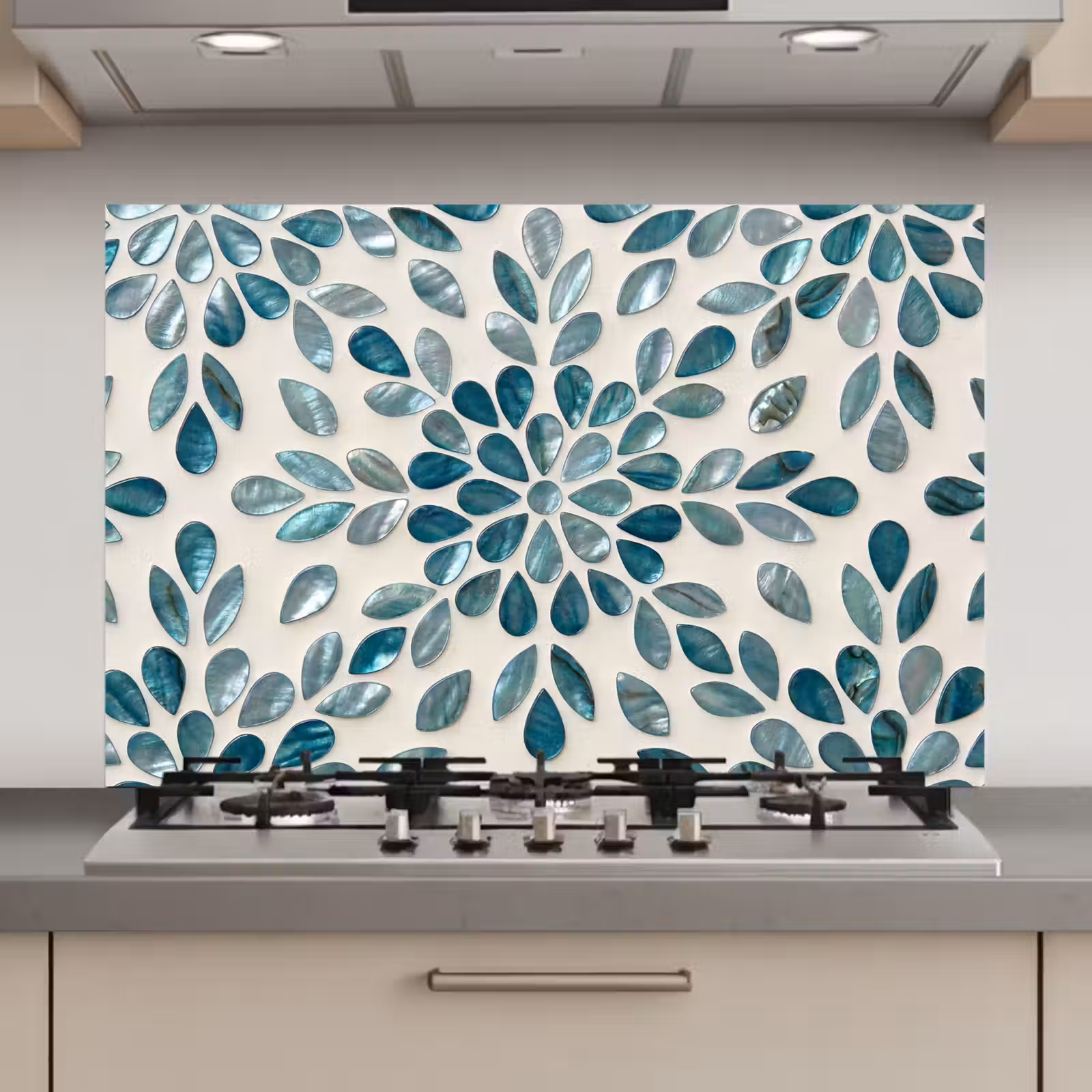 Spatscherm keuken - Patroon - Bladeren - Abstract - Modern - Turquoise — 1