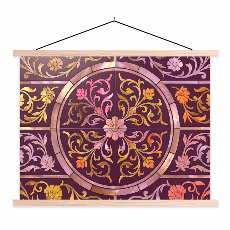Schoolplaat - Patroon - Floraal - Oosters - Paars - Goud — 1