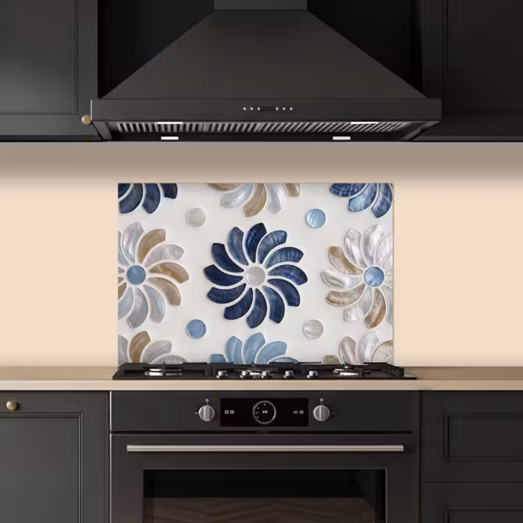 Spatscherm keuken - Bloemen - Parelmoer - Abstract - Patroon - Blauw — 2