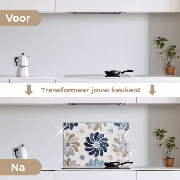 Spatscherm keuken - Bloemen - Parelmoer - Abstract - Patroon - Blauw — 3