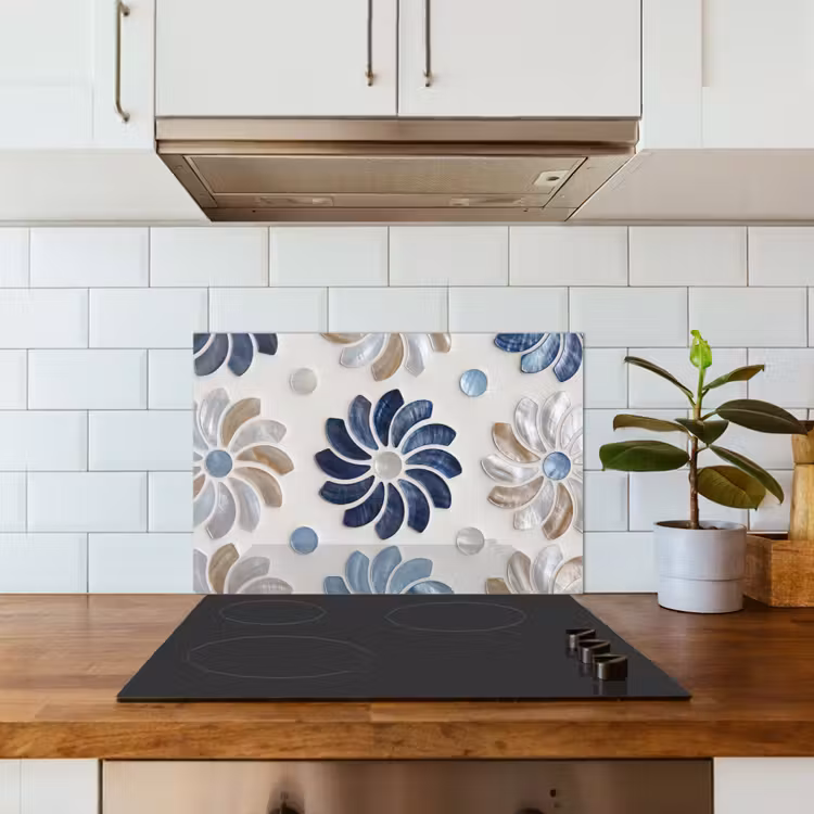 Spatscherm keuken - Bloemen - Parelmoer - Abstract - Patroon - Blauw — 6