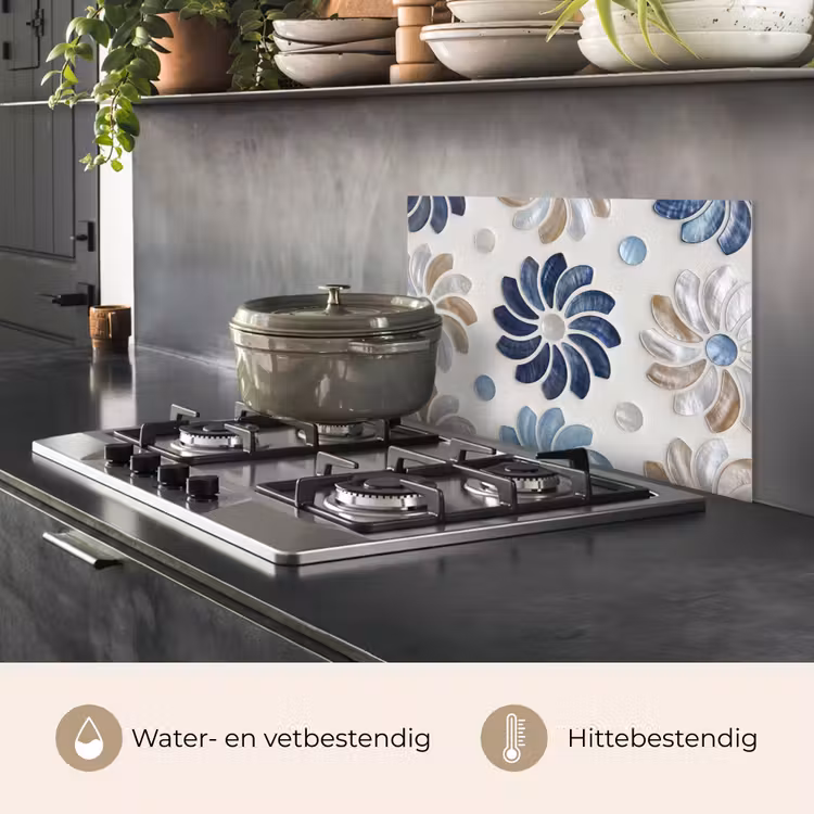 Spatscherm keuken - Bloemen - Parelmoer - Abstract - Patroon - Blauw — 7