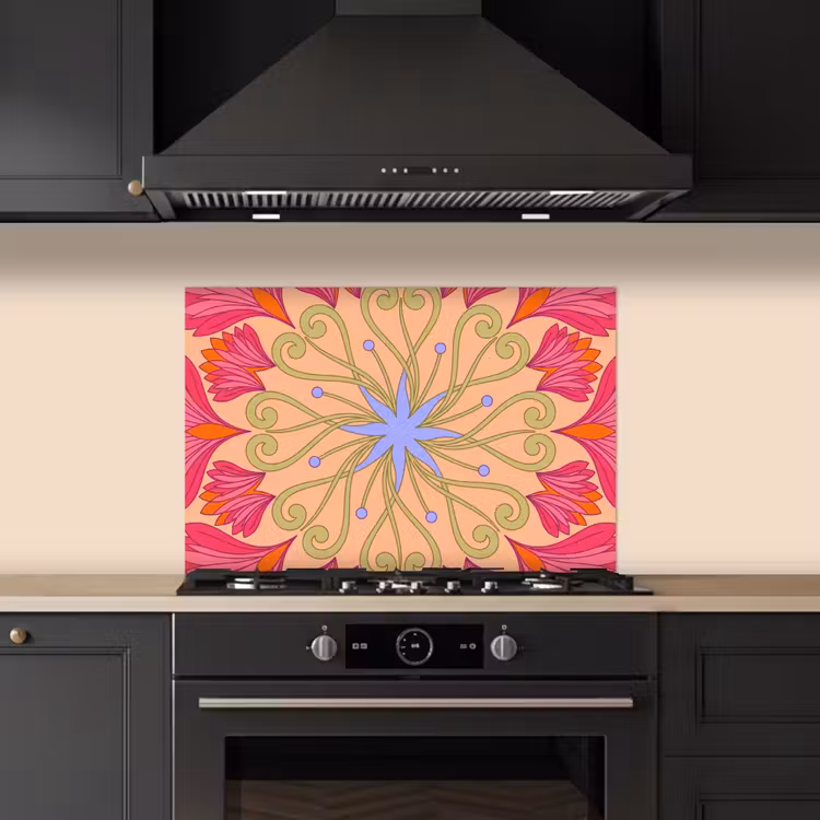 Spatscherm keuken - Bloemen - Patroon - Abstract - Roze - Decoratief — 2