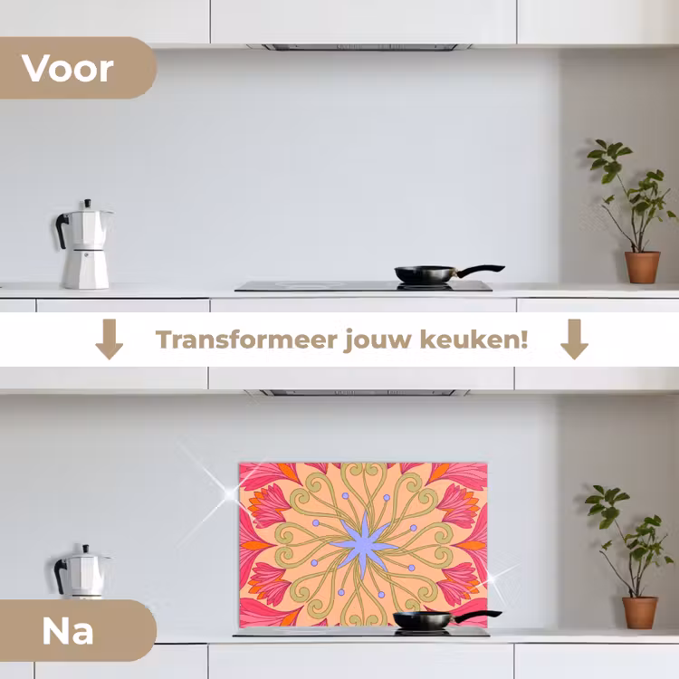Spatscherm keuken - Bloemen - Patroon - Abstract - Roze - Decoratief — 3