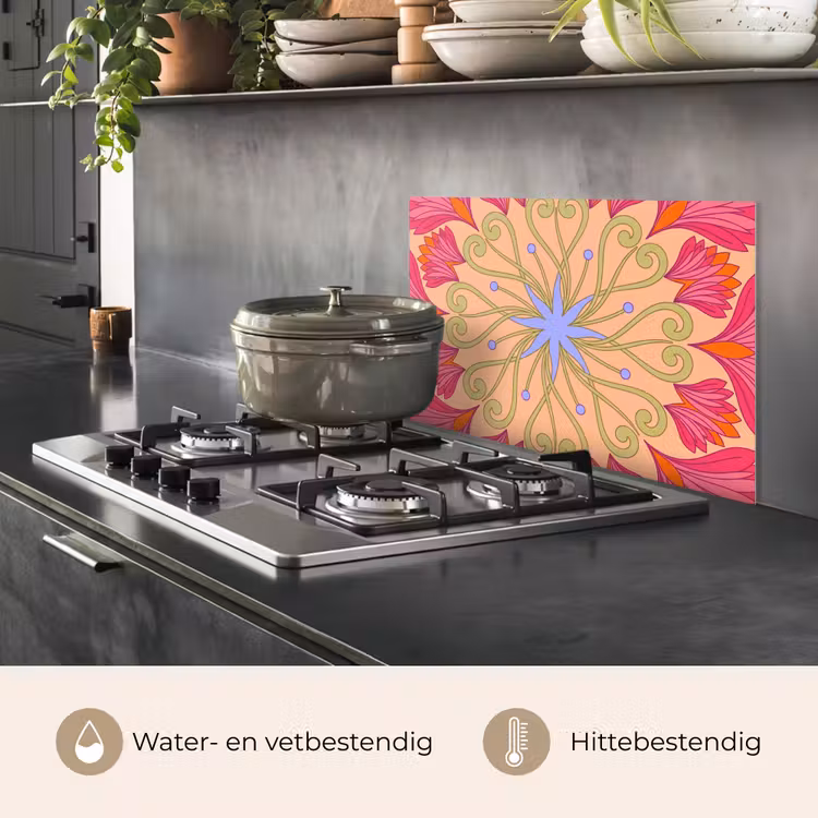 Spatscherm keuken - Bloemen - Patroon - Abstract - Roze - Decoratief — 7