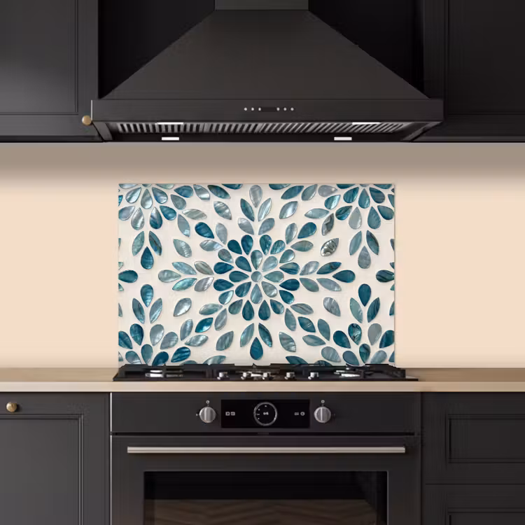 Spatscherm keuken - Patroon - Bladeren - Abstract - Modern - Turquoise — 2