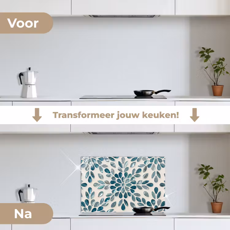 Spatscherm keuken - Patroon - Bladeren - Abstract - Modern - Turquoise — 3