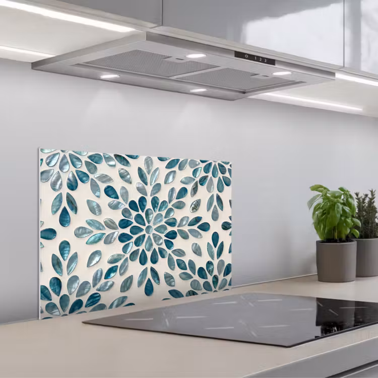 Spatscherm keuken - Patroon - Bladeren - Abstract - Modern - Turquoise — 5