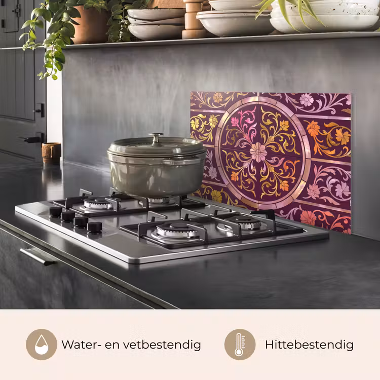 Spatscherm keuken - Patroon - Floraal - Oosters - Paars - Goud — 7