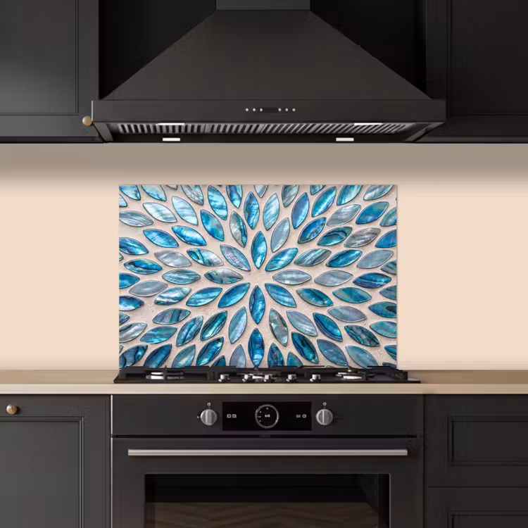 Spatscherm keuken - Patroon - Glans - Abstract - Blauw - Decoratie — 2