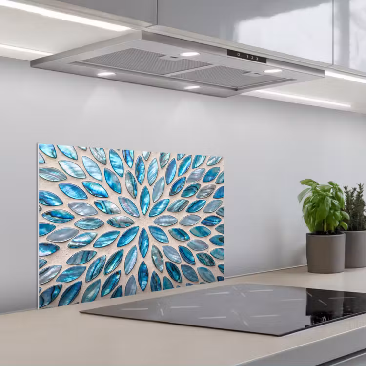 Spatscherm keuken - Patroon - Glans - Abstract - Blauw - Decoratie — 5