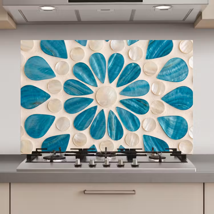 Spatscherm keuken - Patroon - Mozaïek - Schelpen - Abstract - Turquoise — 1