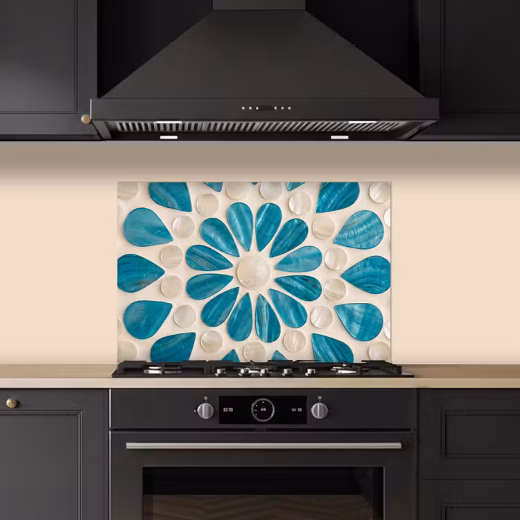 Spatscherm keuken - Patroon - Mozaïek - Schelpen - Abstract - Turquoise — 2