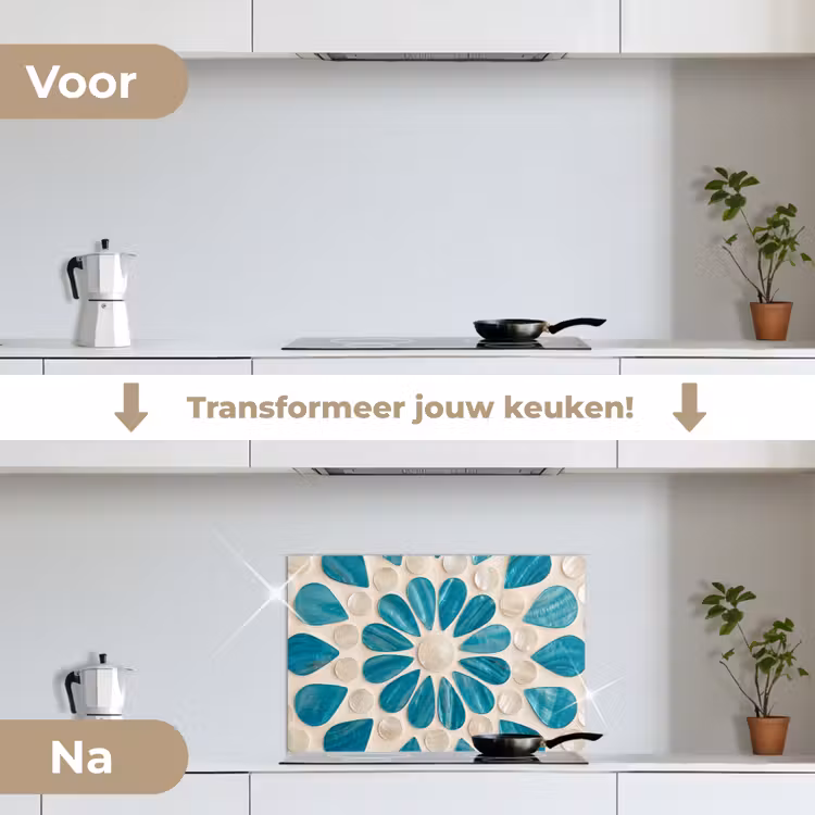 Spatscherm keuken - Patroon - Mozaïek - Schelpen - Abstract - Turquoise — 3