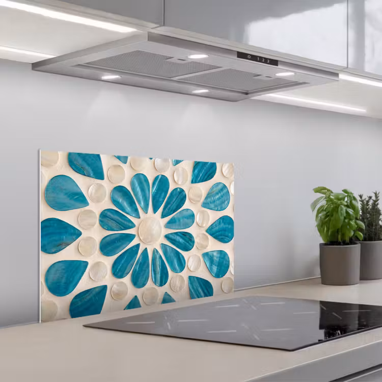 Spatscherm keuken - Patroon - Mozaïek - Schelpen - Abstract - Turquoise — 5