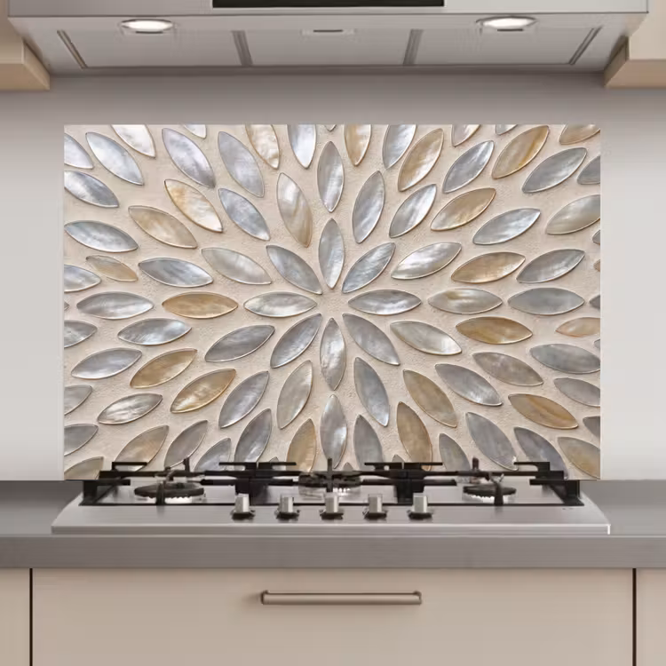 Spatscherm keuken - Patroon - Ovaal - Glanzend - Abstract - Beige — 1