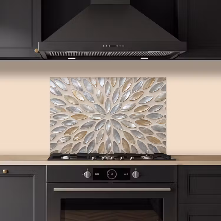 Spatscherm keuken - Patroon - Ovaal - Glanzend - Abstract - Beige — 2