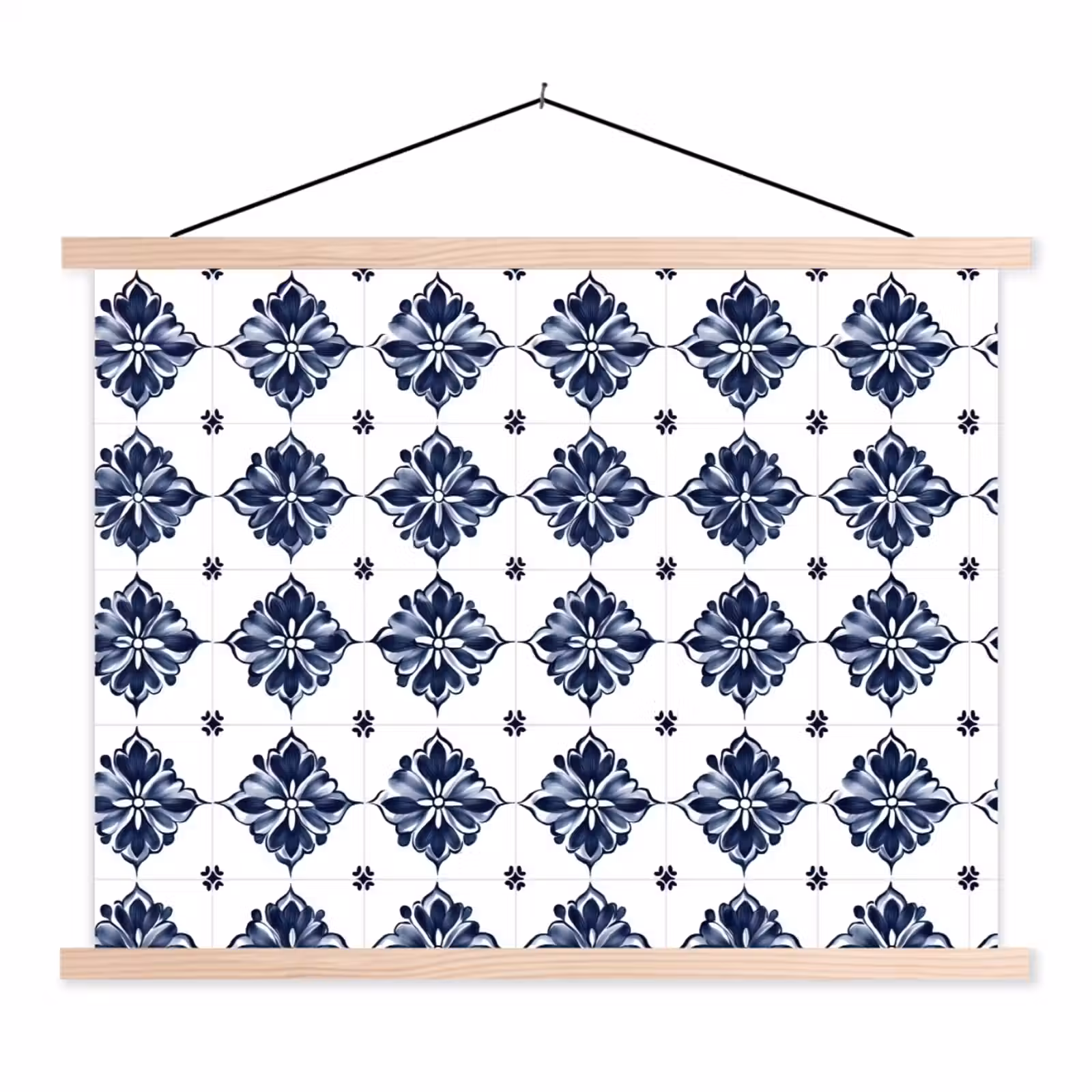 Schoolplaat - Tegelmotief - Blauw - Wit - Bloem — 1