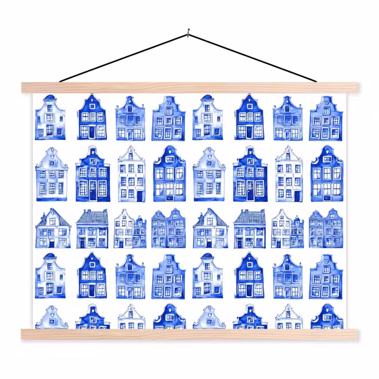Schoolplaat - Patroon - Huizen - Blauw — 1