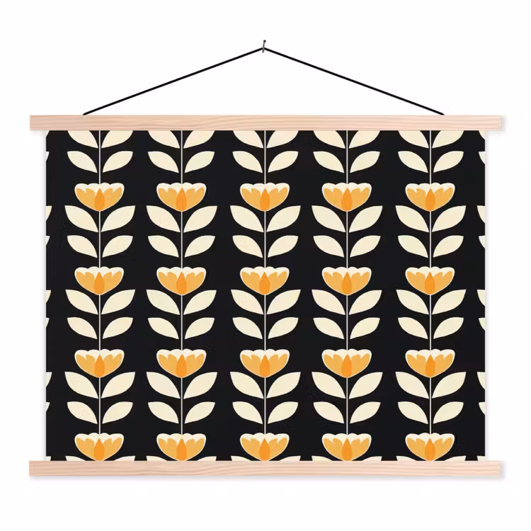 Schoolplaat - Retro - Bloem - Zwart - Okergeel — 1