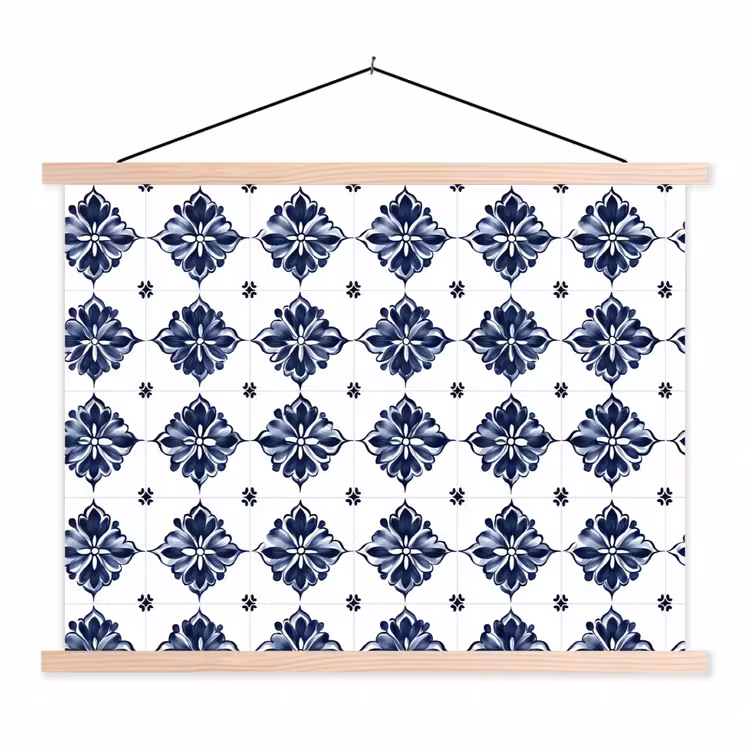 Schoolplaat - Tegelmotief - Blauw - Wit - Bloem — 1