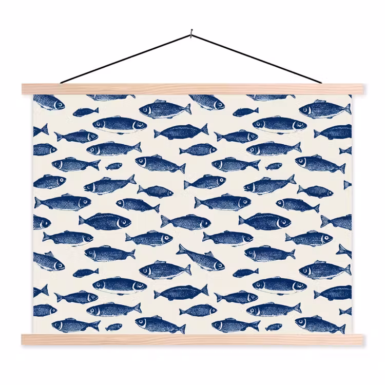 Schoolplaat - Vissen - Patroon - Blauw - Wit — 1