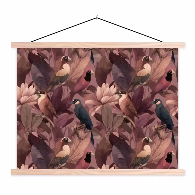 Schoolplaat - Vogels - Bladeren - Roze — 1