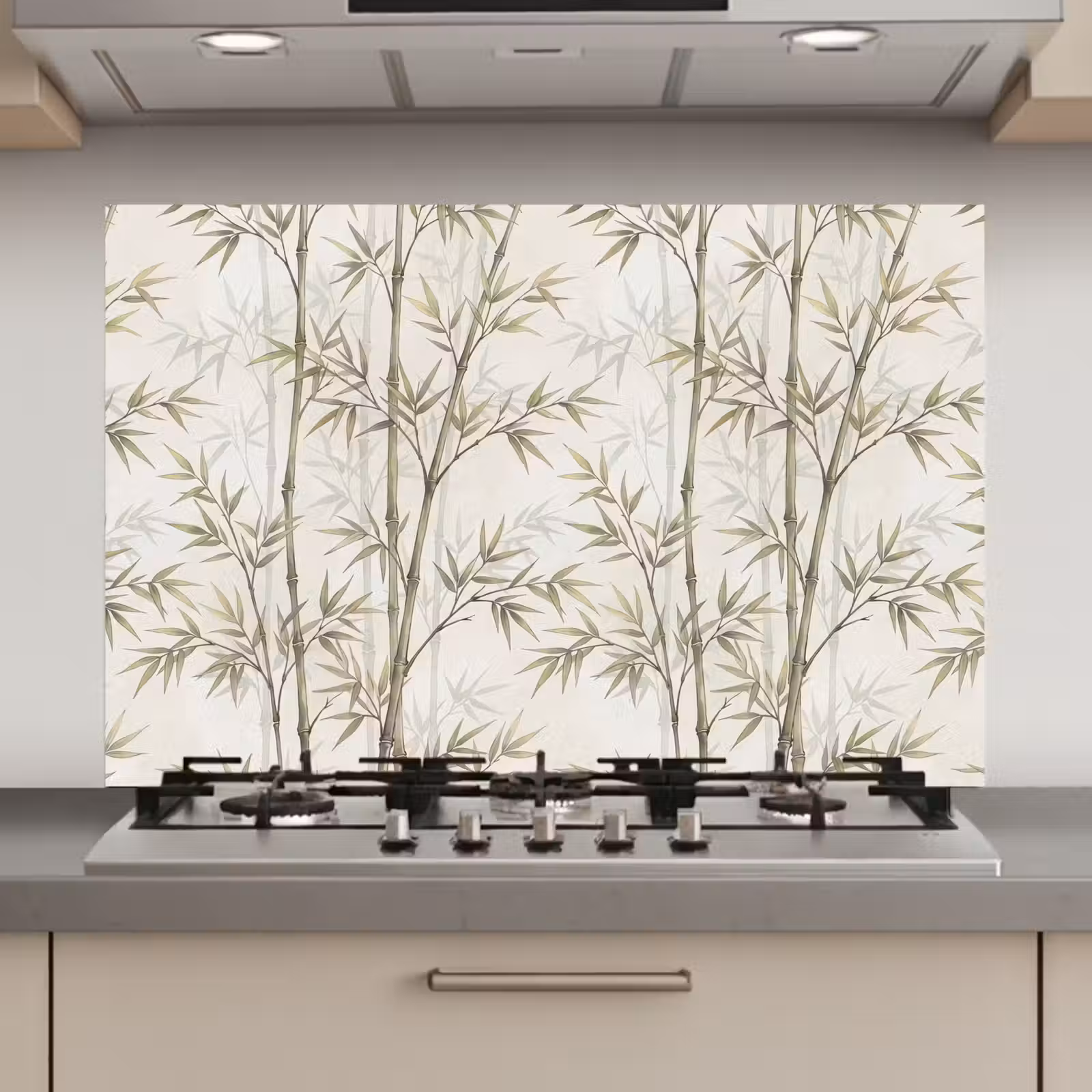 Spatscherm keuken - Bamboe - Bladeren - Natuur - Aquarel - Groen — 1