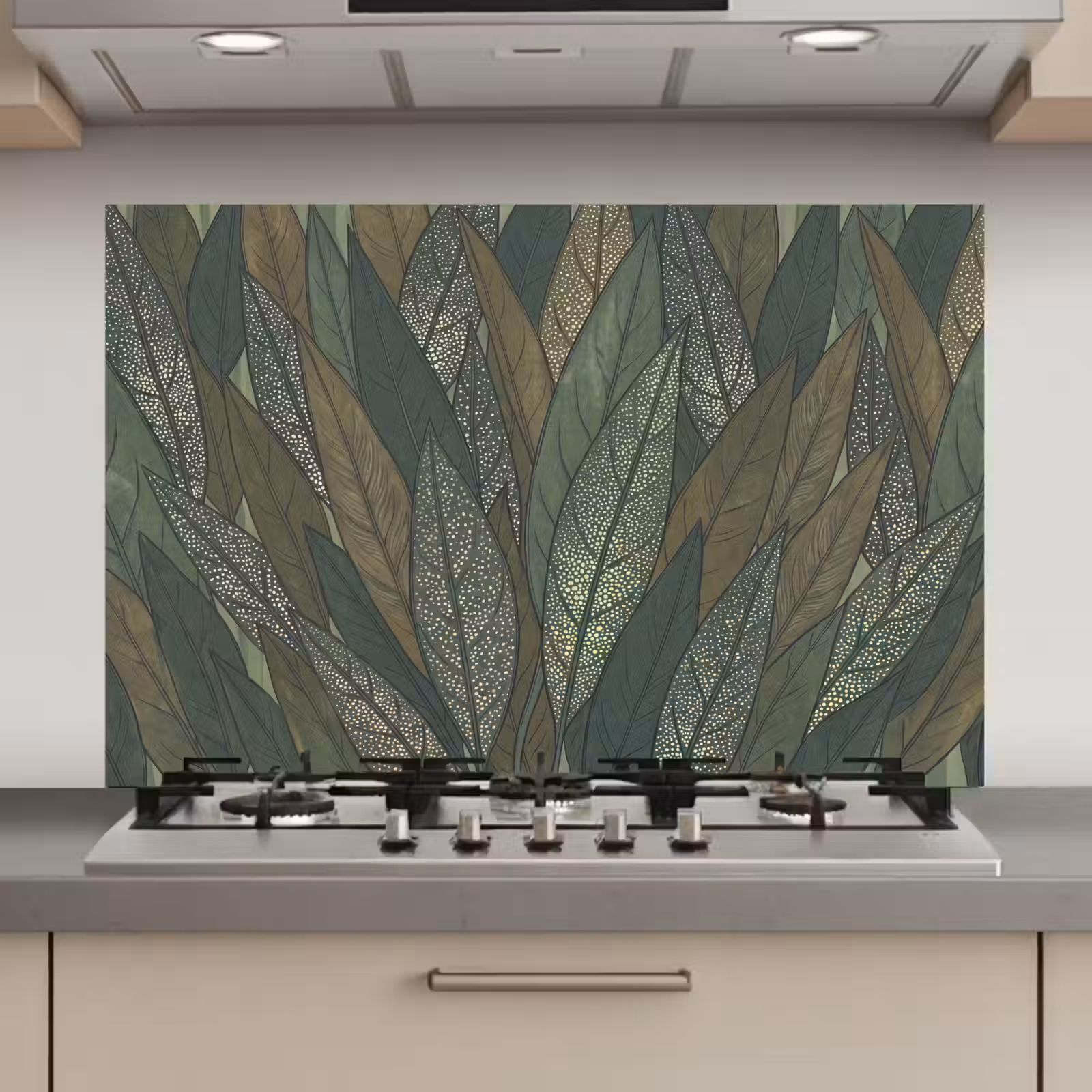 Spatscherm keuken - Bladeren - Patroon - Gestippeld - Natuur - Groen — 1