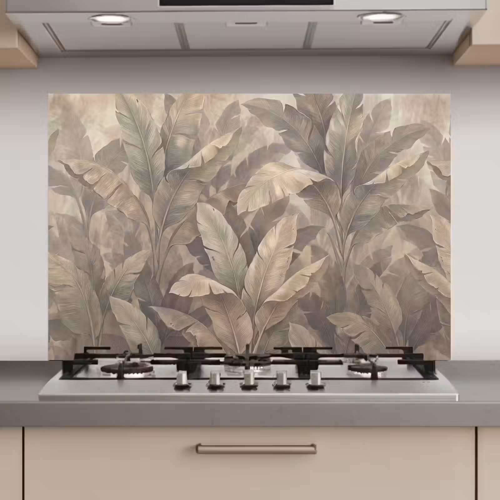 Spatscherm keuken - Bladeren - Tropisch - Natuur - Modern - Beige — 1