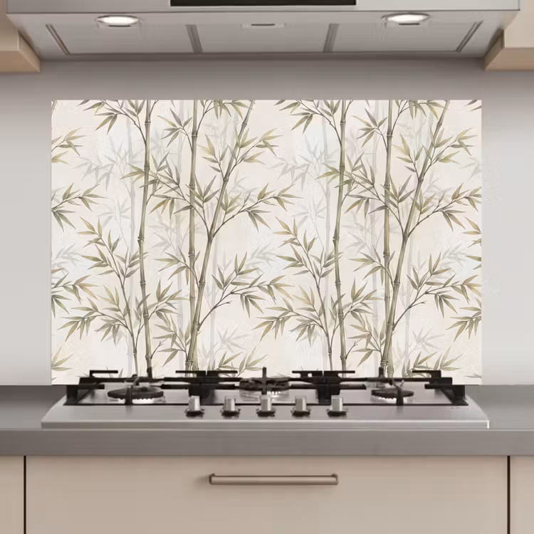 Spatscherm keuken - Bamboe - Bladeren - Natuur - Aquarel - Groen — 1