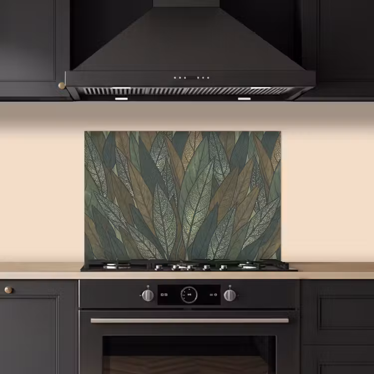 Spatscherm keuken - Bladeren - Patroon - Gestippeld - Natuur - Groen — 2