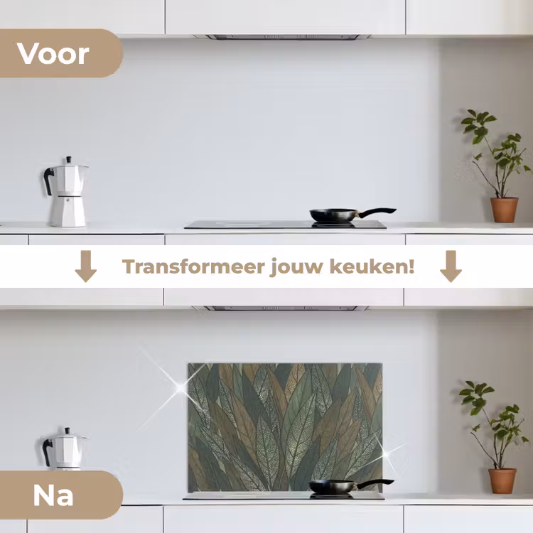 Spatscherm keuken - Bladeren - Patroon - Gestippeld - Natuur - Groen — 3