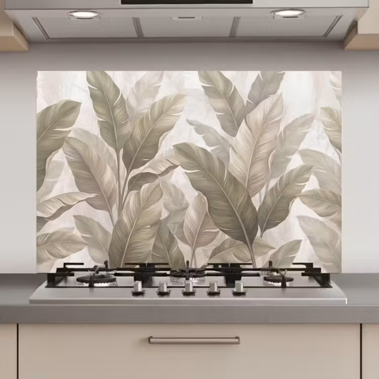 Spatscherm keuken - Bladeren - Tropisch - Natuur - Abstract - Beige — 1